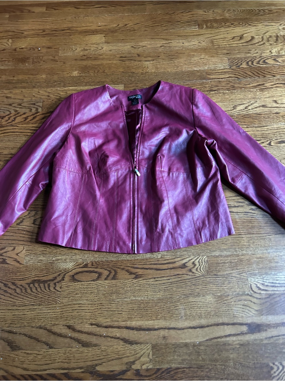 Style & Co Genuine Leather Jacket Burgundy Wine Red Size 18W Plus Size - Picture 6 of 11